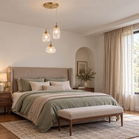 Lampadario 3 luci a sospensione per camera da letto moderno trasparente e oro vetro
