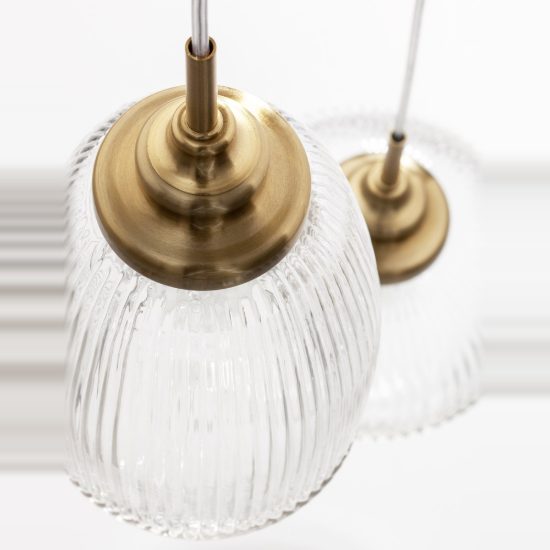 Lampadario 3 luci a sospensione per camera da letto moderno trasparente e oro vetro
