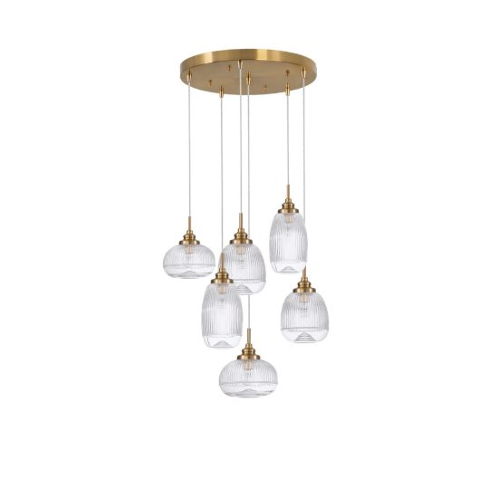 Lampadario 6 luci a sospensione contemporaneo trasparente e oro vetro per soggiorno