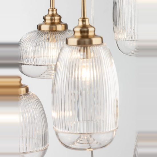 Lampadario 6 luci a sospensione contemporaneo trasparente e oro vetro per soggiorno