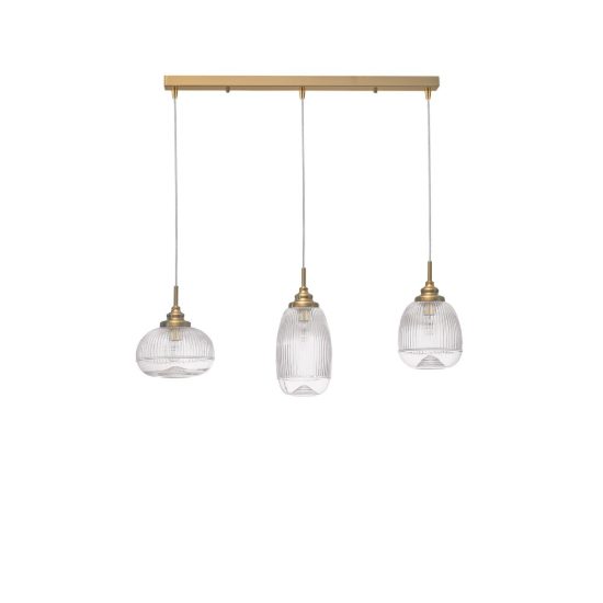 Lampadario 3 luci a sospensione per cucina moderno trasparente e oro vetro