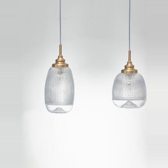 Lampadario 3 luci a sospensione per cucina moderno trasparente e oro vetro