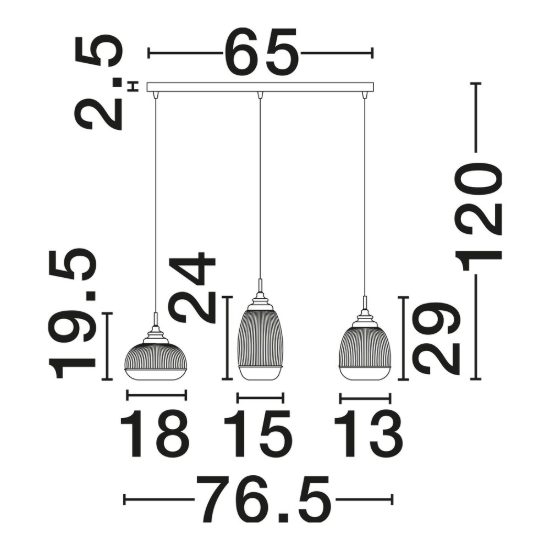 Lampadario 3 luci a sospensione per cucina moderno trasparente e oro vetro