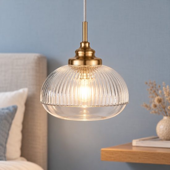 Lampada a sospensione per comodini camera da letto goccia trasparente e oro vetro