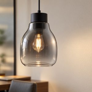 Lampada per cucina moderna a sospensione cilindro grigio fumé e nero vetro