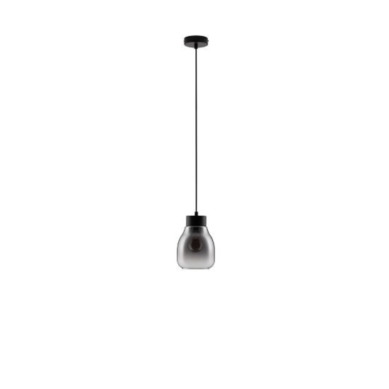 Lampada per cucina moderna a sospensione cilindro grigio fumé e nero vetro