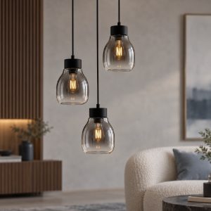 Lampadario per camera da letto moderna a sospensione grigio fumé e nero 3 luci