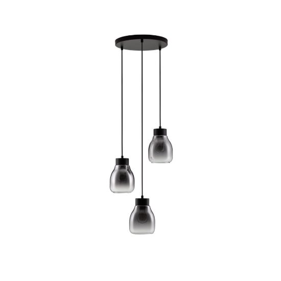 Lampadario per camera da letto moderna a sospensione grigio fumé e nero 3 luci