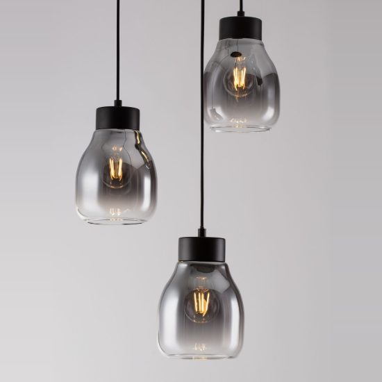 Lampadario per camera da letto moderna a sospensione grigio fumé e nero 3 luci