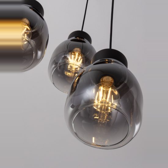 Lampadario per camera da letto moderna a sospensione grigio fumé e nero 3 luci