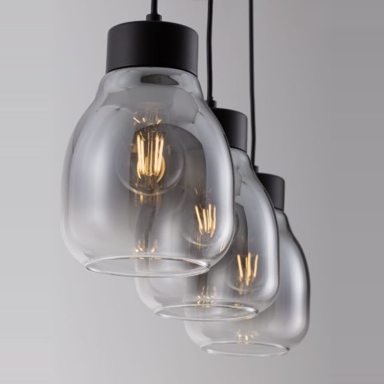 Lampadario per cucina moderno a sospensione grigio fumé e nero 3 luci