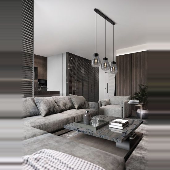 Lampadario per cucina moderno a sospensione grigio fumé e nero 3 luci