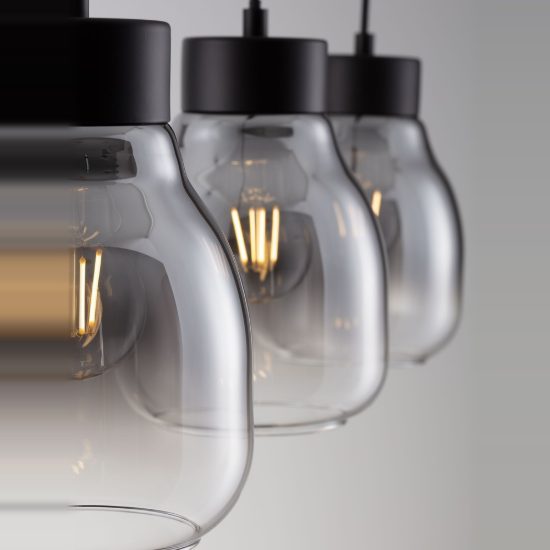 Lampadario per cucina moderno a sospensione grigio fumé e nero 3 luci