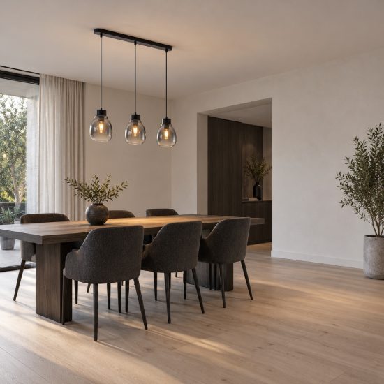 Lampadario per cucina moderno a sospensione grigio fumé e nero 3 luci