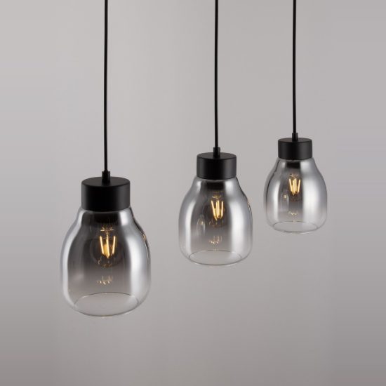 Lampadario per cucina moderno a sospensione grigio fumé e nero 3 luci