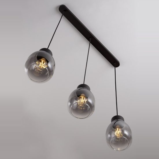 Lampadario per cucina moderno a sospensione grigio fumé e nero 3 luci