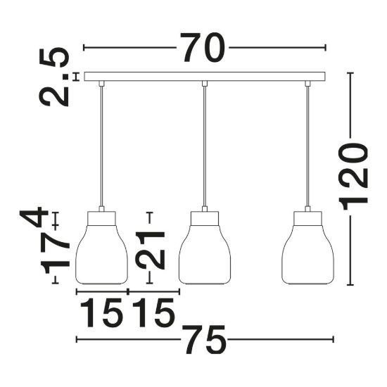 Lampadario per cucina moderno a sospensione grigio fumé e nero 3 luci