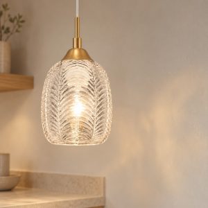 Lampada a sospensione per cucina goccia trasparente e oro vetro