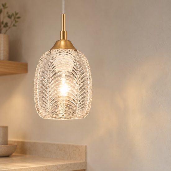 Lampada a sospensione per cucina goccia trasparente e oro vetro