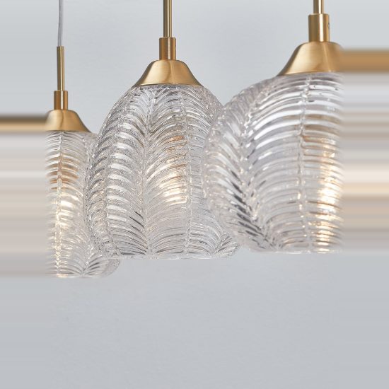 Lampadario 3 luci a sospensione per sala da pranzo trasparente e oro vetro