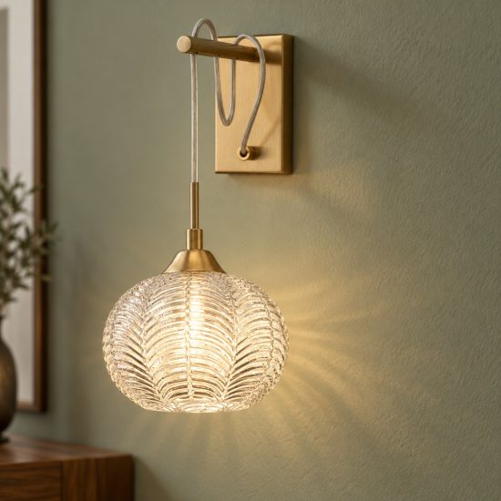 Applique 18cm da parete contemporanea sferica trasparente e oro vetro per soggiorno