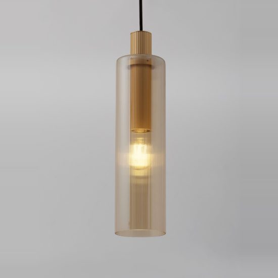 Lampada per comodini camera da letto a sospensione cilindro ambra e oro vetro