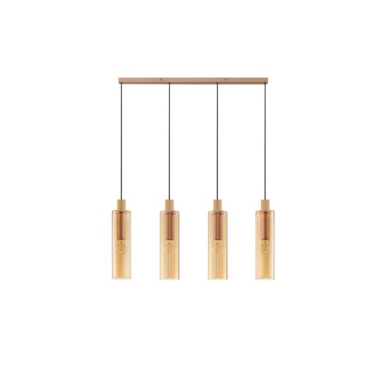 Lampadario 4 luci per cucina moderna a sospensione ambra e oro vetro