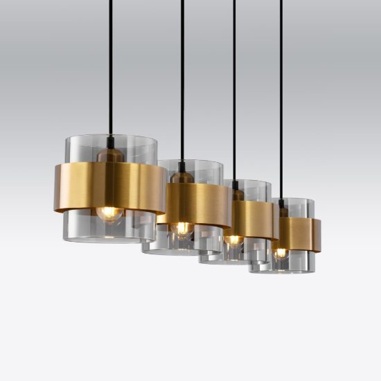 Lampadario a sospensione per cucina moderno nero e oro ottone 4 luci