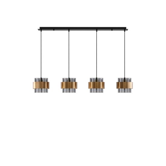 Lampadario a sospensione per cucina moderno nero e oro ottone 4 luci