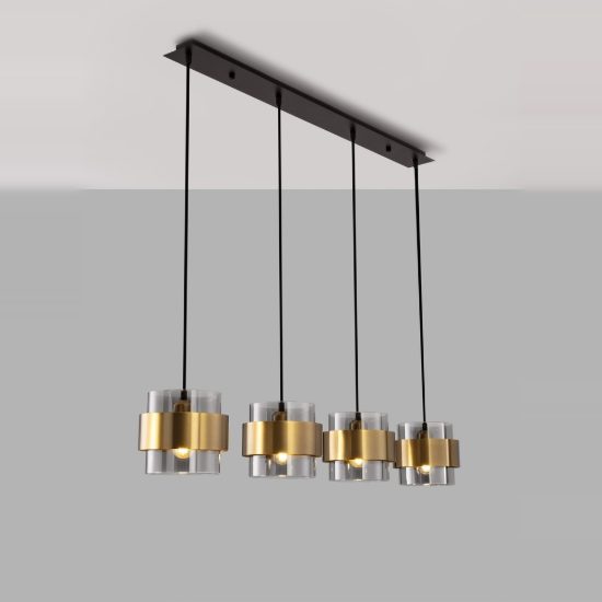 Lampadario a sospensione per cucina moderno nero e oro ottone 4 luci