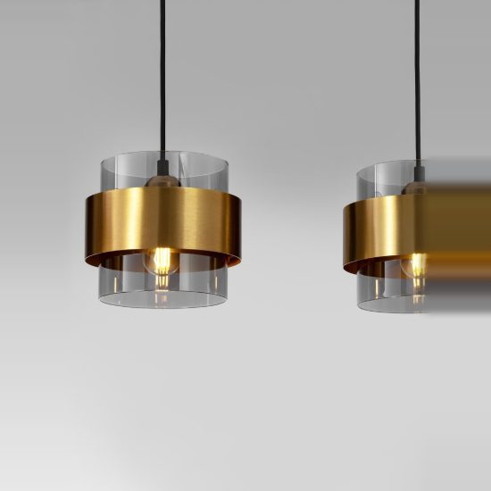 Lampadario a sospensione per cucina moderno nero e oro ottone 4 luci