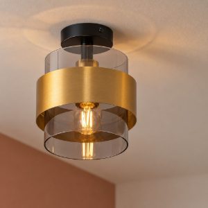 Plafoniera per corridoio moderna nero e oro ottone vetro e27