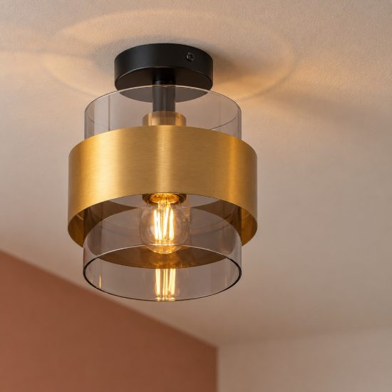 Plafoniera per corridoio moderna nero e oro ottone vetro e27