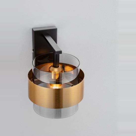 Applique da parete cilindro moderna nero e oro ottone vetro per soggiorno 18cm