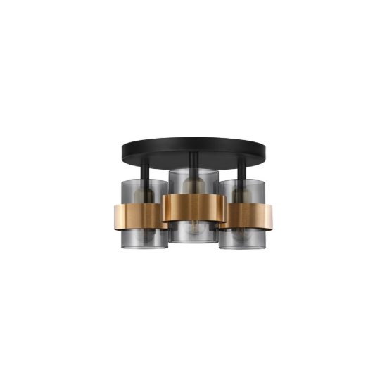 Plafoniera per soggiorno moderno cilindro nero e oro ottone vetro 37cm