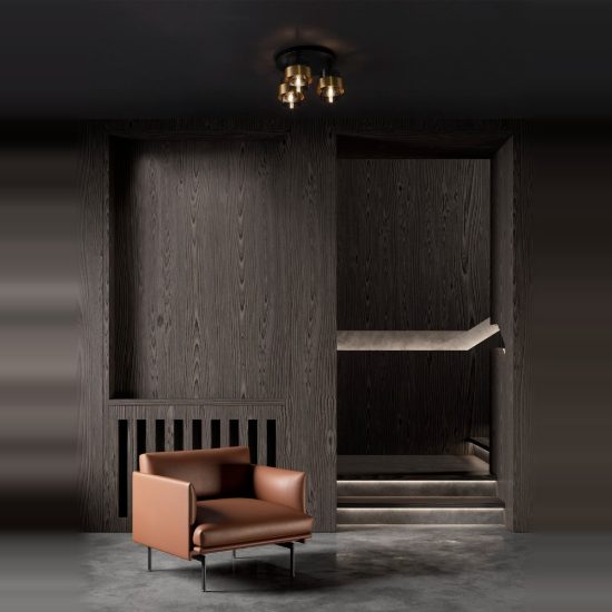 Plafoniera per soggiorno moderno cilindro nero e oro ottone vetro 37cm