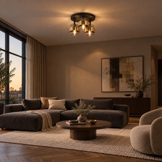 Plafoniera per soggiorno moderno cilindro nero e oro ottone vetro 37cm