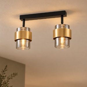 Plafoniera per cucina moderna lineare nero e oro ottone vetro 47cm