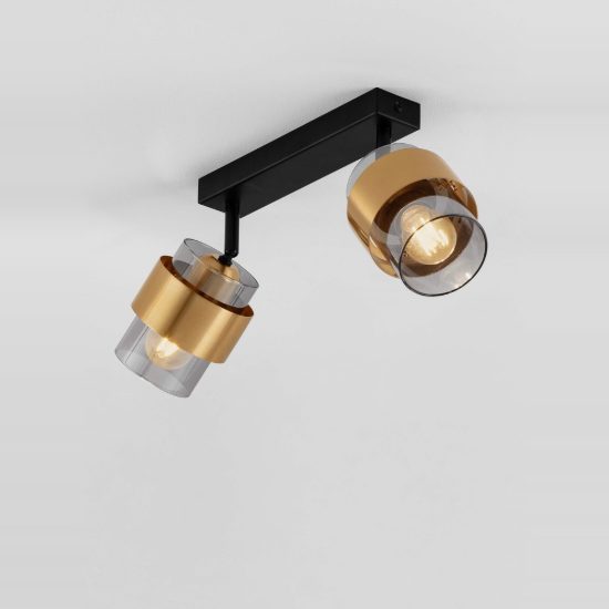 Plafoniera per cucina moderna lineare nero e oro ottone vetro 47cm
