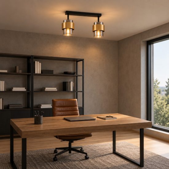 Plafoniera per cucina moderna lineare nero e oro ottone vetro 47cm