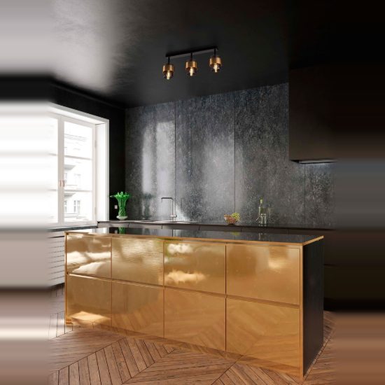 Plafoniera per cucina moderna lineare nero e oro ottone vetro 70cm