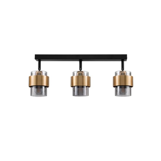 Plafoniera per cucina moderna lineare nero e oro ottone vetro 70cm