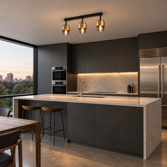 Plafoniera per cucina moderna lineare nero e oro ottone vetro 70cm