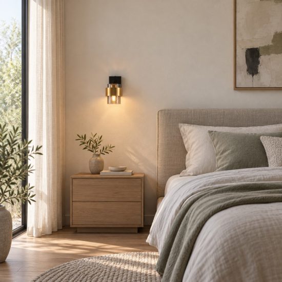 Applique da parete cilindro moderna nero e oro ottone vetro per soggiorno 10cm