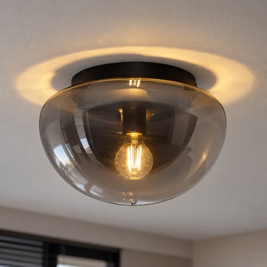 Plafoniera per ingresso cupoliforme grigio fumé e nero vetro 32cm