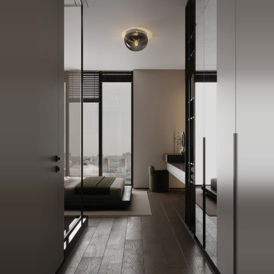 Plafoniera per ingresso cupoliforme grigio fumé e nero vetro 32cm