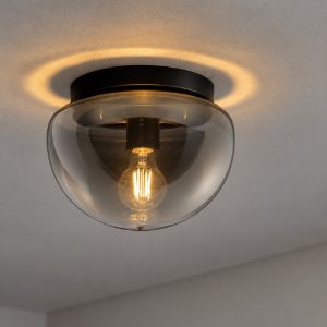 Plafoniera per ingresso moderna cupoliforme grigio fumé e nero vetro 25cm