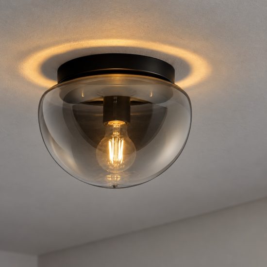 Plafoniera per ingresso moderna cupoliforme grigio fumé e nero vetro 25cm
