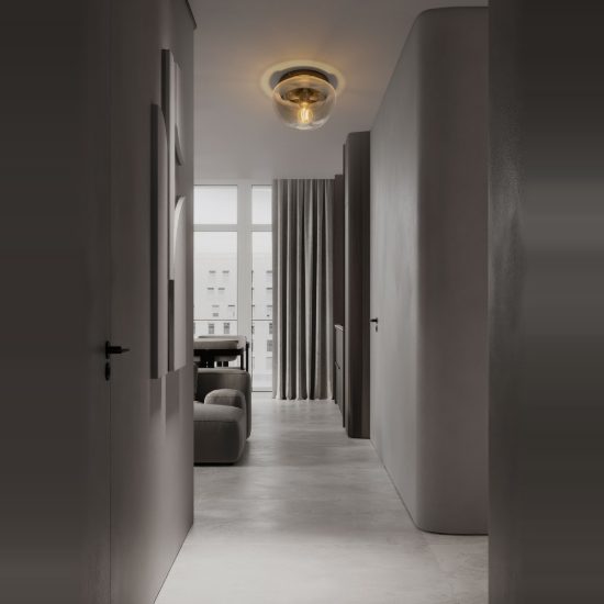 Plafoniera per ingresso moderna cupoliforme grigio fumé e nero vetro 25cm