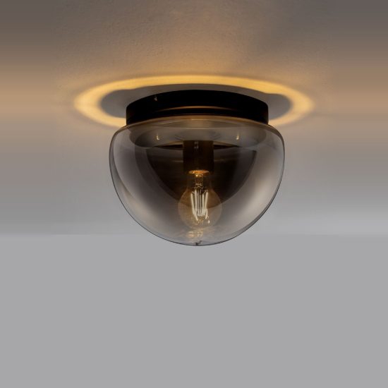 Plafoniera per ingresso moderna cupoliforme grigio fumé e nero vetro 25cm